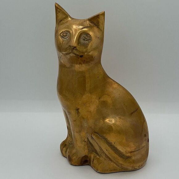 Vintage rare brass Cat Figurine, heavy, made in Korea - Picture 2 of 5